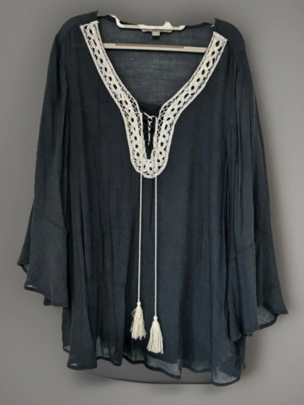 VALERIE STEVENS Women's Blouse Plus Size 3X Long Sleeve Blue Lightweight Sheer